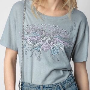 RARE NWT Zadig & Voltaire Marta Diamanté Embellished Graphic Tee Med Sequins